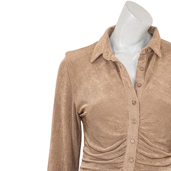 With Jean Women's Andy Dress in Latte brown button ruched size Small - Picture 9 of 10